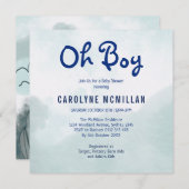 スカイブルーセージ緑の植物性男の赤ちゃんシャワー 招待状 (正面/裏面)