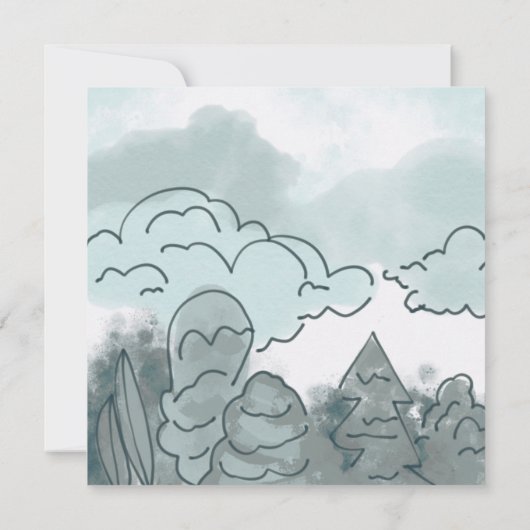 スカイブルーセージ緑の植物性男の赤ちゃんシャワー 招待状 (裏面)