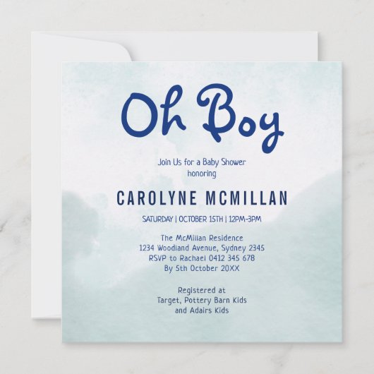 スカイブルーセージ緑の植物性男の赤ちゃんシャワー 招待状 (正面)