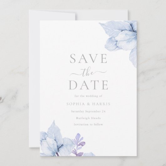 スカイブルーダスティウォータカラー結婚フローラ セーブザデート (正面)