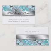 スカイブルーダマスクウェディングフローラシルバー 名刺 (正面/裏面)