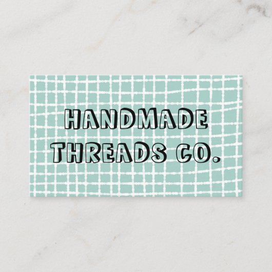 スカイブルーチェックパターンQRコード手作り衣類 名刺 (正面)