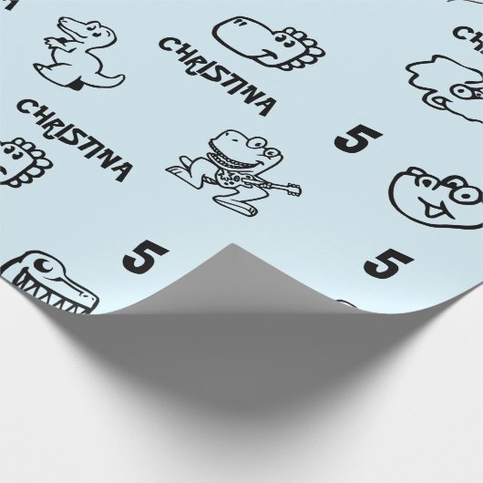 スカイブルーディノをテーマにしたキッド誕生日 ラッピングペーパー (角)