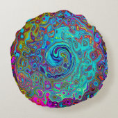 スカイブルートリップ(幻覚体験)のような抽象芸術レトロ液体スワール ラウンドクッション (裏面)