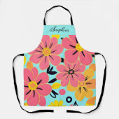 スカイブルードーパミンスタイルのピンク&イエロー エプロン (正面)