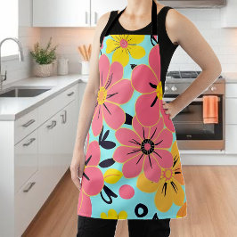 スカイブルードーパミンスタイルのピンク&イエロー エプロン