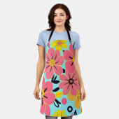 スカイブルードーパミンスタイルのピンク&イエロー エプロン (着用した状態)