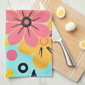 スカイブルードーパミンスタイルのピンク&イエロー キッチンタオル (四つ折り)