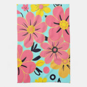 スカイブルードーパミンスタイルのピンク&イエロー キッチンタオル (縦)