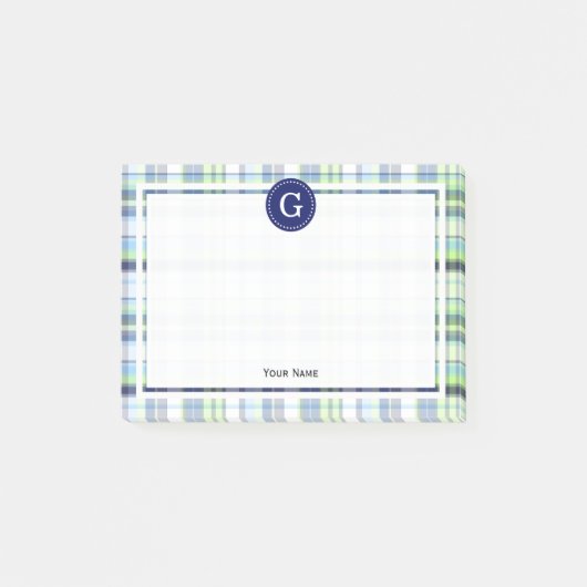 スカイブルーネイビーピスタチオ重量マドラスプレイド1IRフレーム ポストイット (正面)