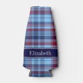 スカイブルーネイビーブルグンディ名門私立校風のマドラスNモノグラム ボトルクーラー (正面)