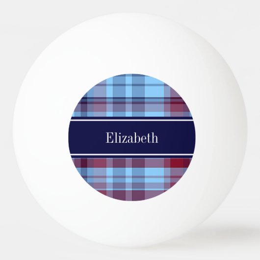 スカイブルーネイビーブルグンディ名門私立校風のマドラスNモノグラム 卓球ボール (裏面)