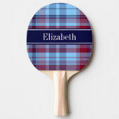 スカイブルーネイビーブルグンディ名門私立校風のマドラスNモノグラム 卓球ラケット (正面)