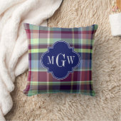 スカイブルーネイビーブルゴーニュWhtマドラスモノグラム クッション (ブランケット)