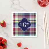 スカイブルーネイビーブルゴーニュWhtマドラスモノグラム スタンダードカクテルナプキン (インサイチュ)