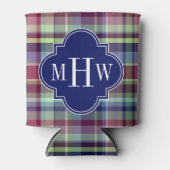 スカイブルーネイビーブルゴーニュWhtマドラスモノグラム 缶クーラー (正面)