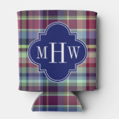 スカイブルーネイビーブルゴーニュWhtマドラスモノグラム 缶クーラー (裏面)