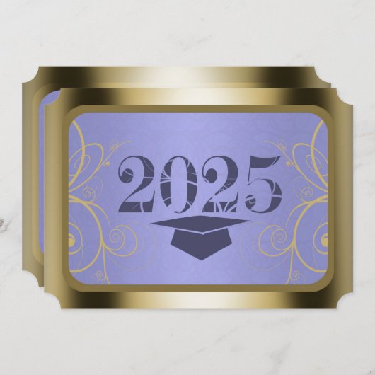 スカイブルーハーベスト/金ゴールドフレーム卒業パーティー 招待状 (正面/裏面)