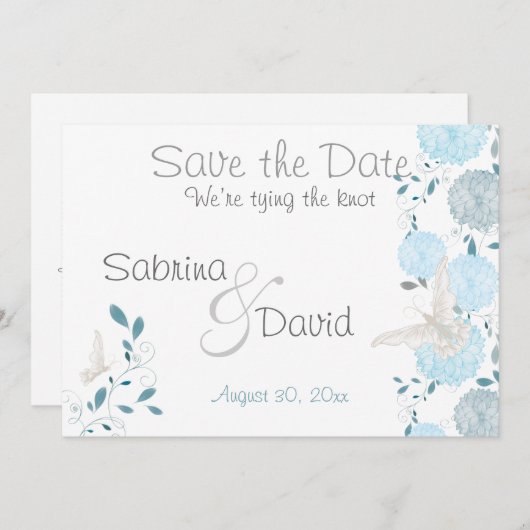 スカイブルーバタフライキクの日付を保存 セーブザデート (正面/裏面)