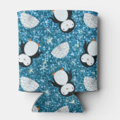 スカイブルーパーソナライズされたグリッターペンギンの名前 缶クーラー (裏面)