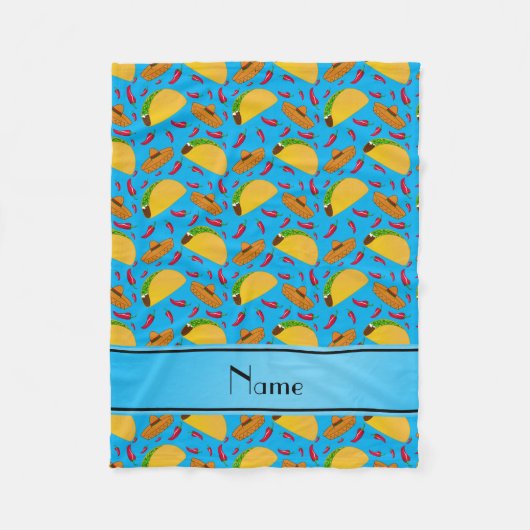 スカイブルーパーソナライズされたタコスsombereros chilisの名前 フリースブランケット (正面)