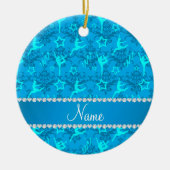 スカイブルーパーソナライズされたダマスク体操に名前を付ける セラミックオーナメント (正面)