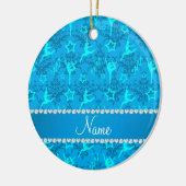 スカイブルーパーソナライズされたダマスク体操に名前を付ける セラミックオーナメント (左)