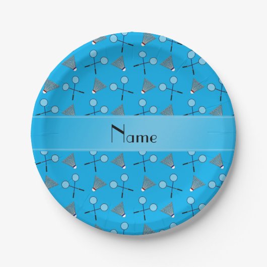 スカイブルーパーソナライズされたバドミントン ペーパープレート (正面)