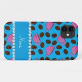 スカイブルーパーソナライズされたピンクコーヒーカップ豆の名前 Case-Mate iPhoneケース (裏面(横))