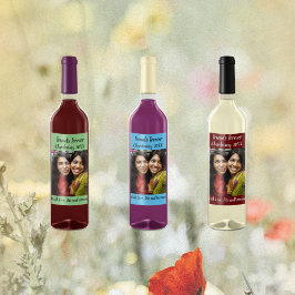 スカイブルーパーソナライズされたフォトフレンズ永遠 ワインラベル