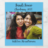 スカイブルーパーソナライズされたフォトフレンズ永遠 ワインラベル (シングルラベル)