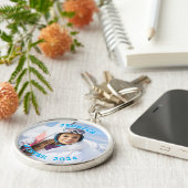 スカイブルーパーソナライズされた文字ファミリーの写真 キーホルダー (側面)