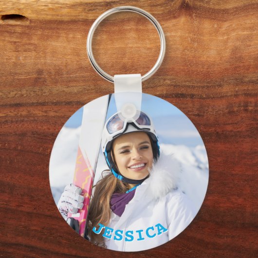 スカイブルーパーソナライズされた文字ファミリーの写真 キーホルダー (正面)