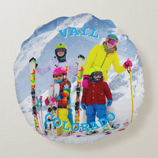 スカイブルーパーソナライズされた文字ファミリーの写真 ラウンドクッション (裏面)