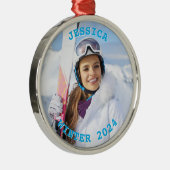 スカイブルーパーソナライズされた文字ラウンドファミリーフォト メタルオーナメント (右)