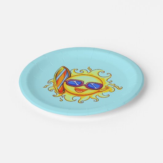 スカイブルーパーティー紙プレート/サーファーサンエモジ ペーパープレート (アングル)