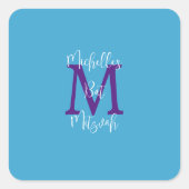 スカイブルーパープルホワイトバルミツワーネームモノグラム スクエアシール (正面)