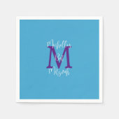 スカイブルーパープルホワイトバルミツワーネームモノグラム スタンダードカクテルナプキン (正面)