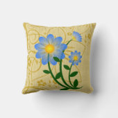 スカイブルーフラワーオン金ゴールドフローラプリント クッション (裏面)