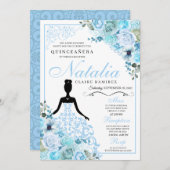 スカイブルーフローラキンセアニェラ誕生日招待状 招待状 (正面/裏面)