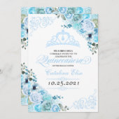 スカイブルーフローラキンセアニェラ誕生日招待状 招待状 (正面/裏面)