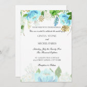 スカイブルーフローラ水彩結婚式招待状 招待状 (正面/裏面)