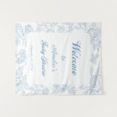 スカイブルーフローラ縁どベビーシャワーへようこそ タペストリー (正面(横))