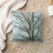 スカイブルーブラウン素朴ツリー枝 クッション (ブランケット)