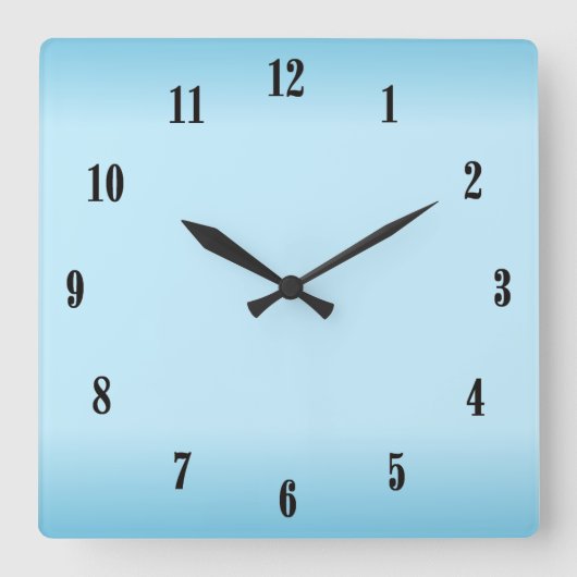 スカイブルーブラックの数字 スクエア壁時計 (正面)