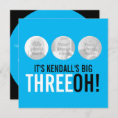 スカイブルーブラック30th THREEOH！写真誕生日 招待状 (正面/裏面)