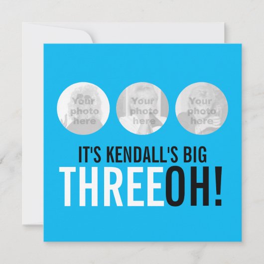 スカイブルーブラック30th THREEOH！写真誕生日 招待状 (正面)