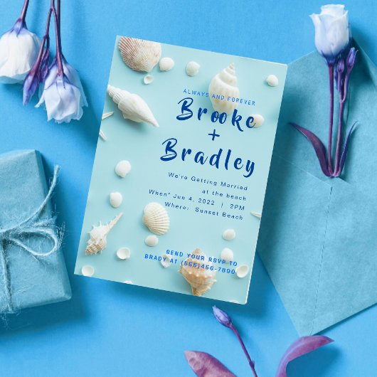 スカイブルーホワイトシーシェルビーチ結婚式 招待状