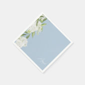 スカイブルーホワイトフローラスクリプト名ブライダルシャワー スタンダードカクテルナプキン (角)