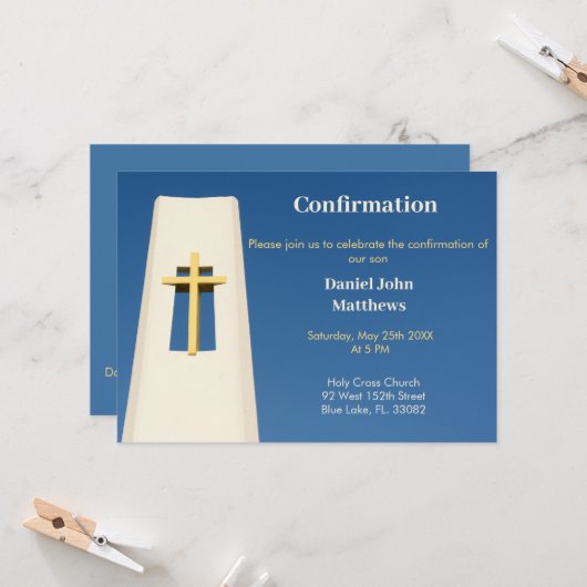 スカイブルーホーリークロス確認招待状 招待状 (正面/裏面インサイチュ)